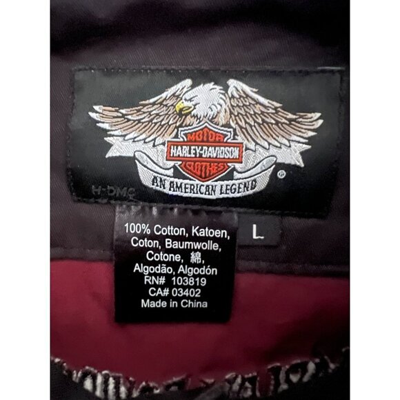 Harley Davidson Motorcycle Mechanic Garage Embroider Eagle Button Up Shirt Large - Picture 8 of 9